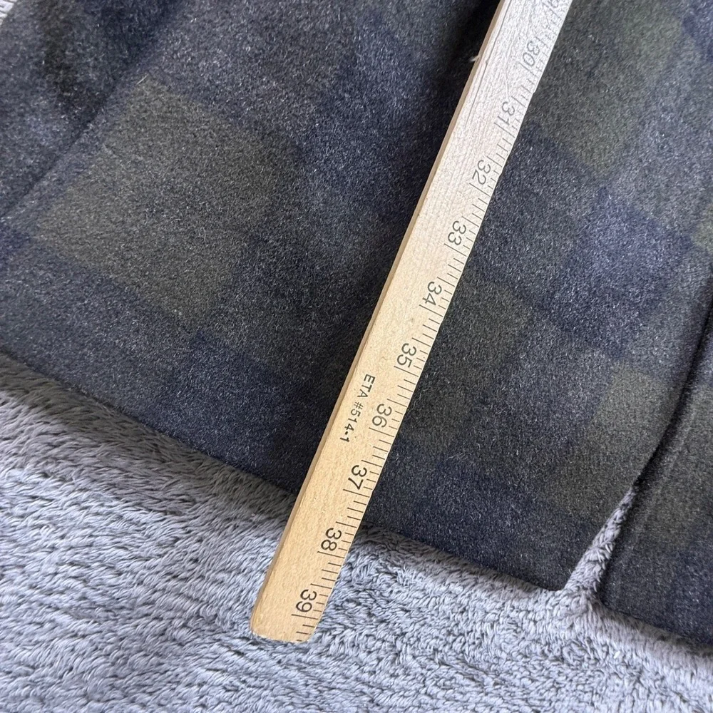 Jos A Bank 1905 Shadow Plaid Green Long Coat Wool Blend Mens 48R Tailored Fit
